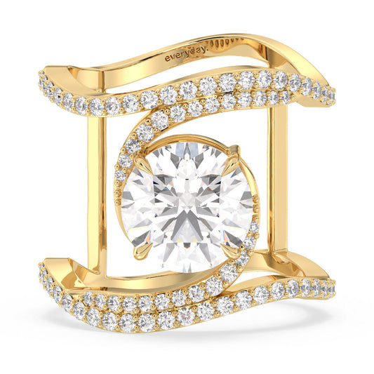 SOPHIA ROUND CUT SOLITAIRE RING IN A FLOWY STUDDED SHANK, GOLD