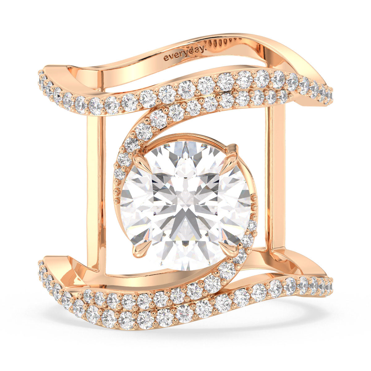 SOPHIA ROUND CUT SOLITAIRE RING IN A FLOWY STUDDED SHANK, GOLD