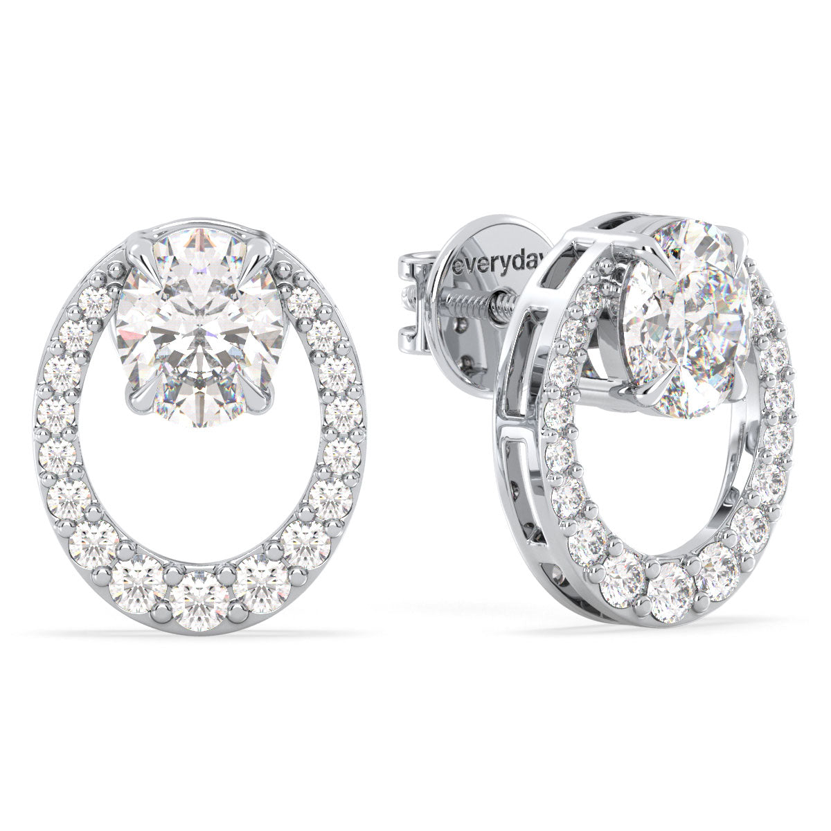 IRENE OVAL CUT CIRCULAR DIAMOND STUDDED EAR STUDS, GOLD