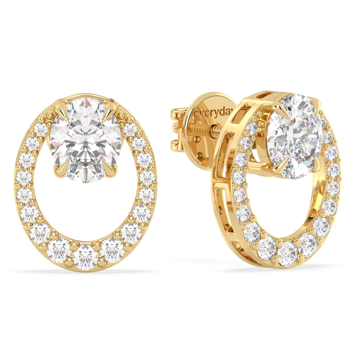 IRENE OVAL CUT CIRCULAR DIAMOND STUDDED EAR STUDS, GOLD