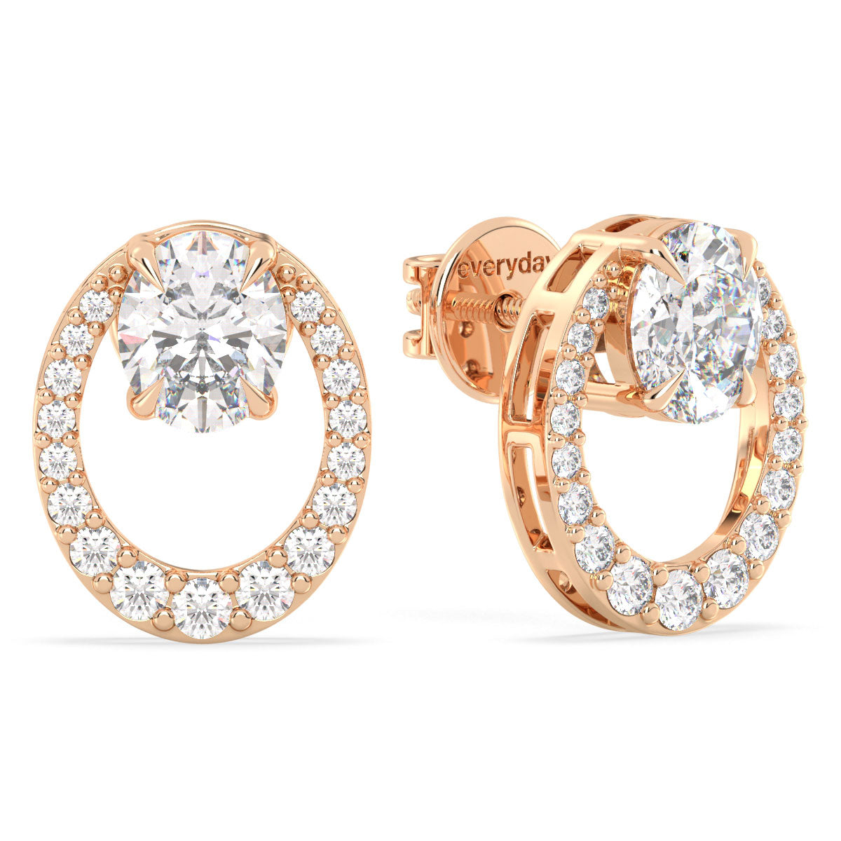 IRENE OVAL CUT CIRCULAR DIAMOND STUDDED EAR STUDS, GOLD