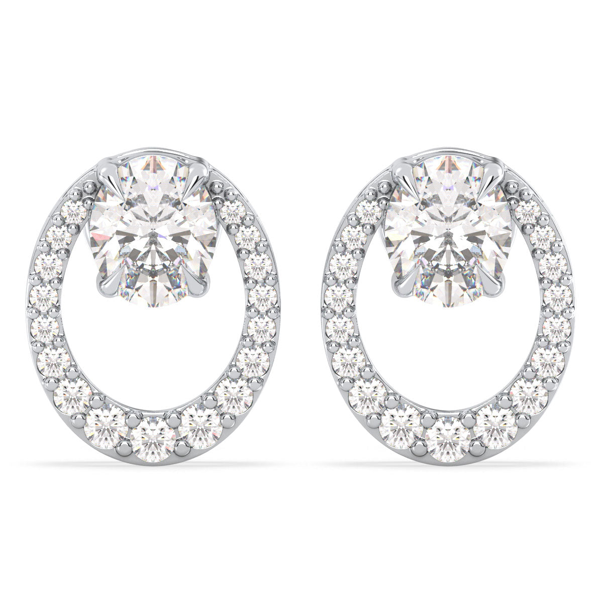 IRENE OVAL CUT CIRCULAR DIAMOND STUDDED EAR STUDS, GOLD