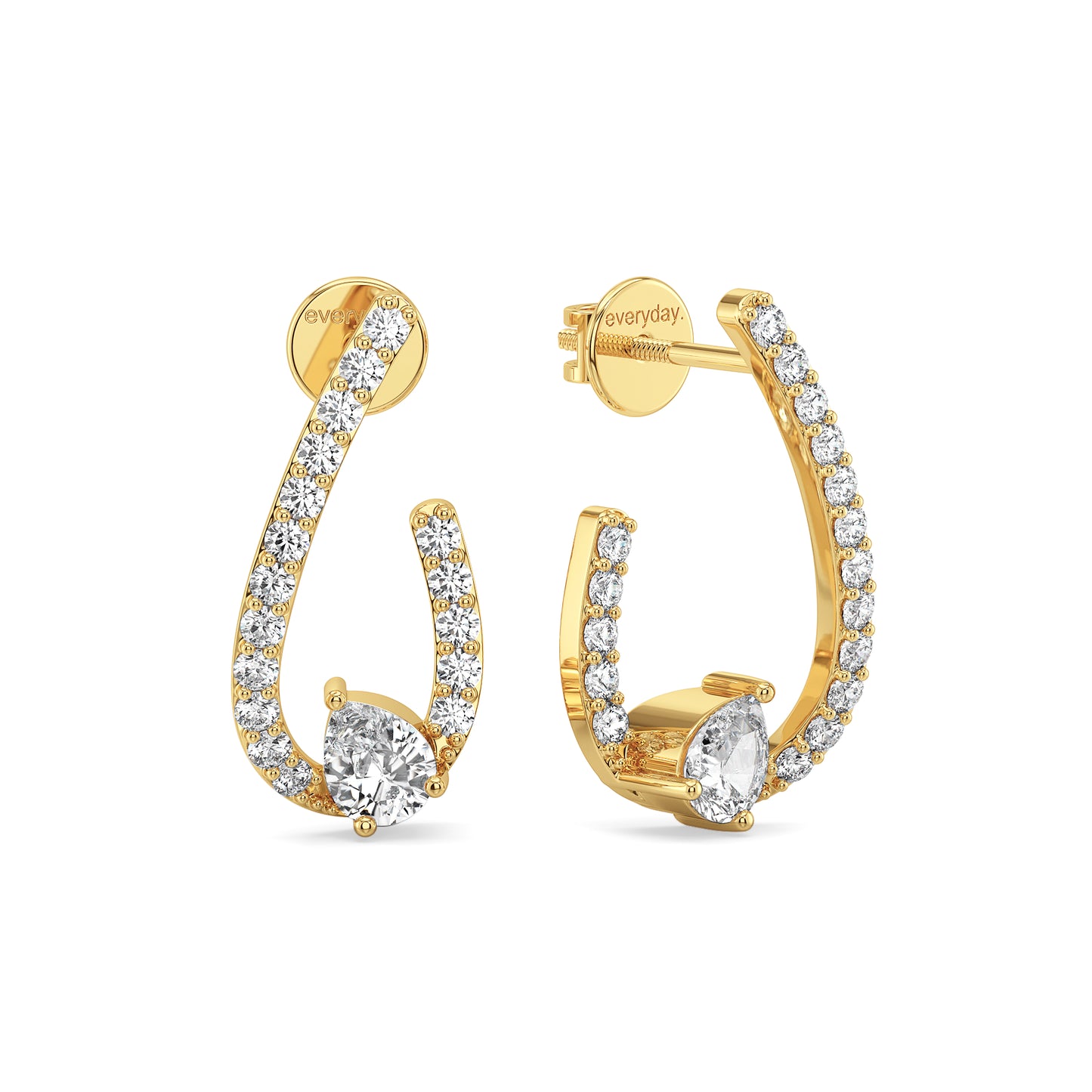 MARGUERITE FRONT AND BACK PEAR CUT DIAMOND EAR STUDS, GOLD